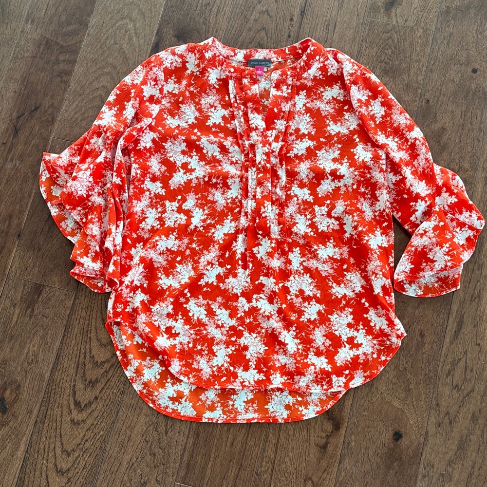 Vince Camuto Floral Red Blouse